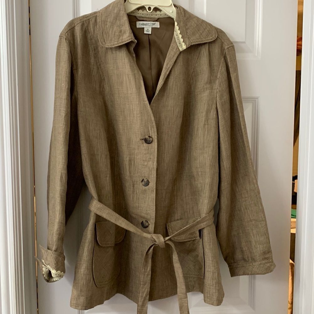 Coldwater Creek Size 1X belted blazer/lightweight jacket in tan linen